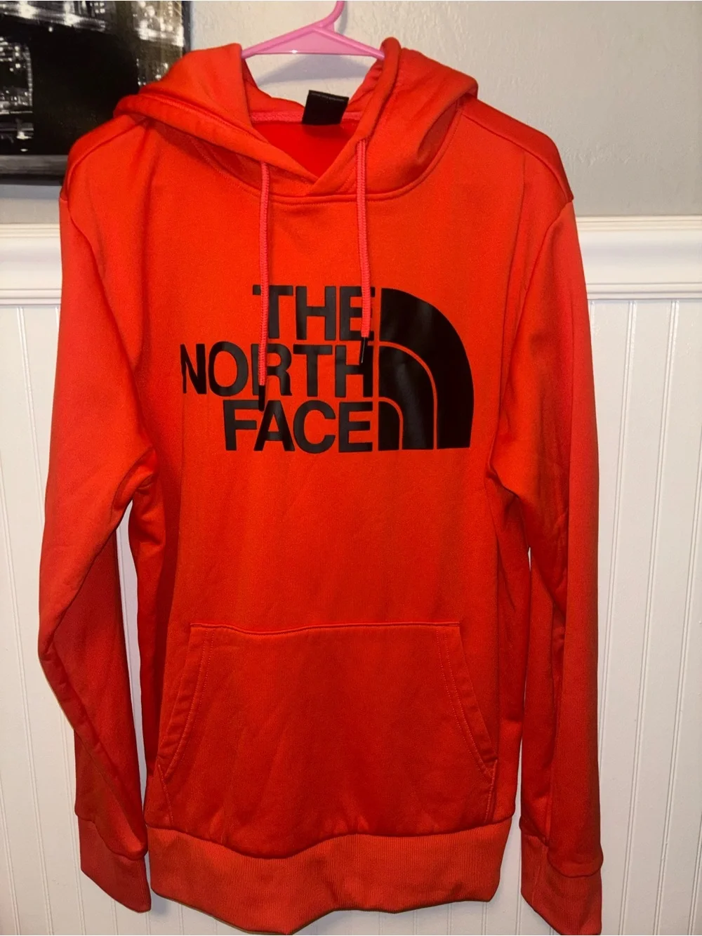 The North Face Men's Bright Orange Zip-Up Hoodie with Black Logo